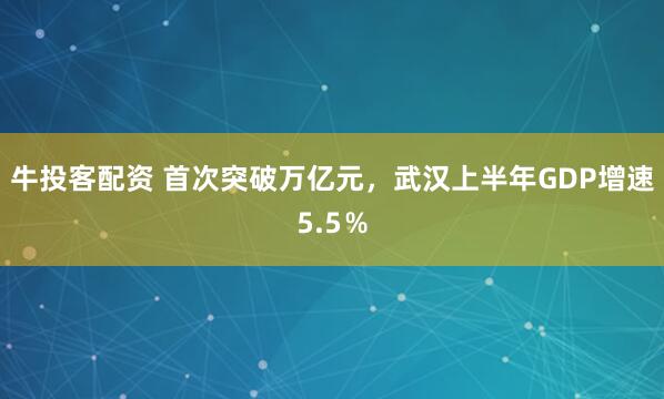 牛投客配资 首次突破万亿元，武汉上半年GDP增速5.5％